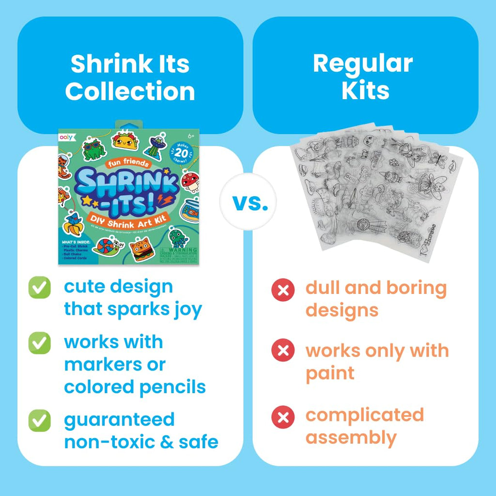 Ooly 28-Piece DIY Shrinking Art Kit - Pre-Cut Shrink Plastic Charms for Kids, Fun Friends Theme