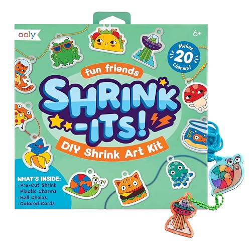 Ooly 28-Piece DIY Shrinking Art Kit - Pre-Cut Shrink Plastic Charms for Kids, Fun Friends Theme