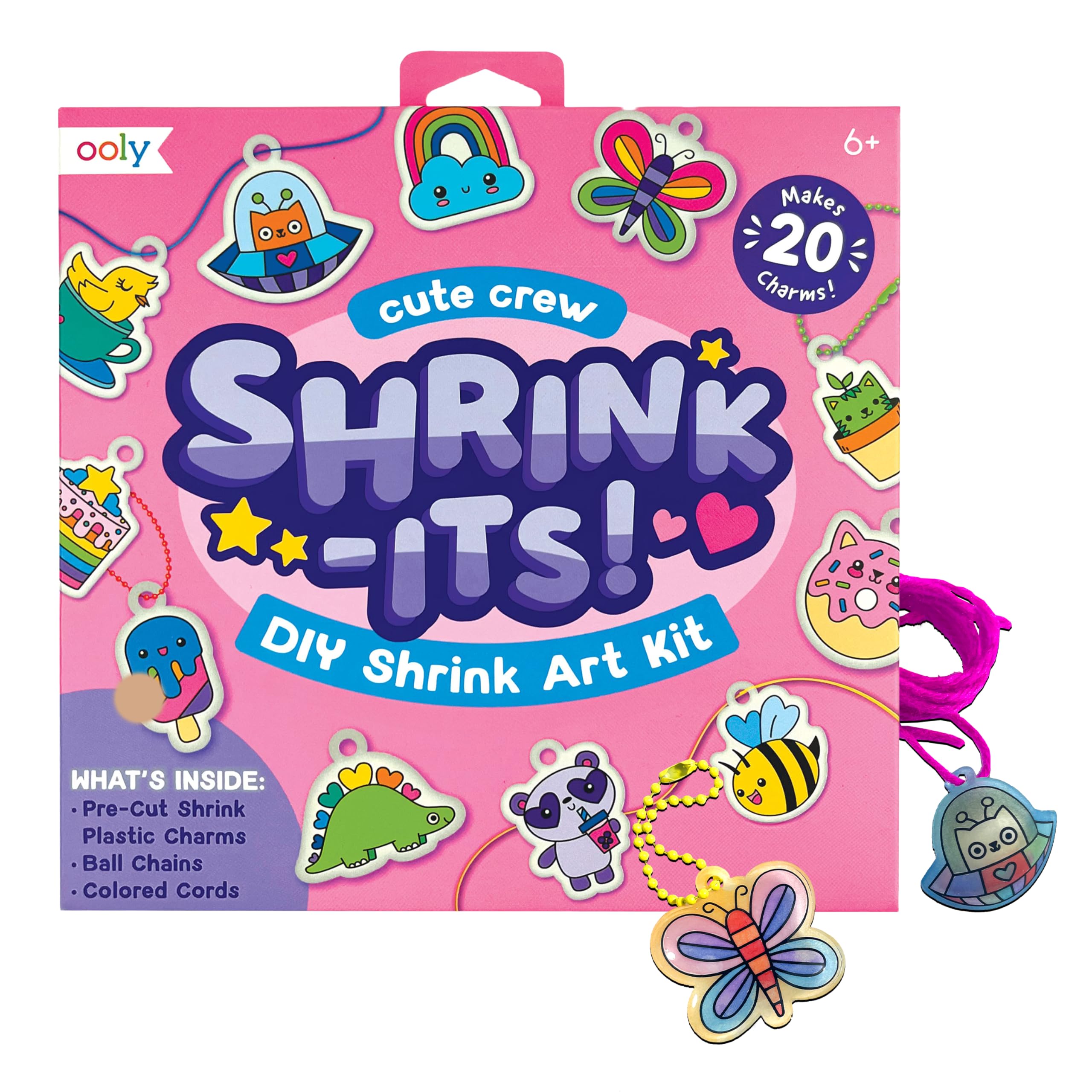 Ooly 28-Piece Shrinking Art Kit for Kids – Pre-Cut Shrink Plastic Charms with Ball Chains and Cords