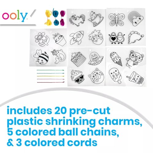 Ooly 28-Piece Shrinking Art Kit for Kids – Pre-Cut Shrink Plastic Charms with Ball Chains and Cords