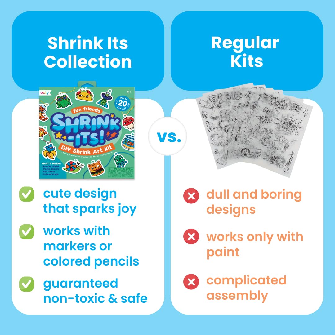 Ooly 28-Piece Shrinking Art Kit for Kids – Pre-Cut Shrink Plastic Charms with Ball Chains and Cords