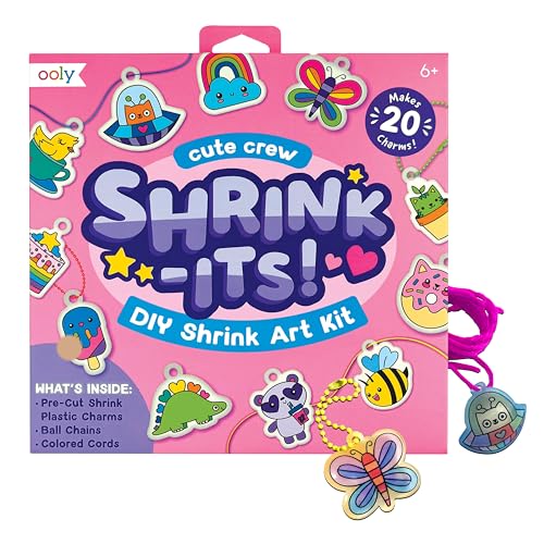 Ooly 28-Piece Shrinking Art Kit for Kids – Pre-Cut Shrink Plastic Charms with Ball Chains and Cords
