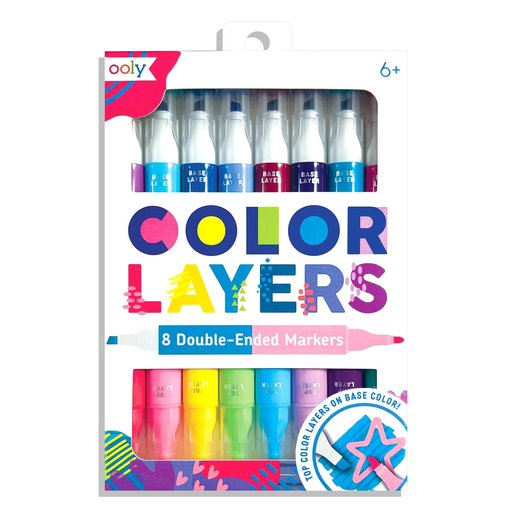 Ooly Color Layers Double Sided Markers - 8 Markers, 16 Colors, Chisel and Point Tips for Layering