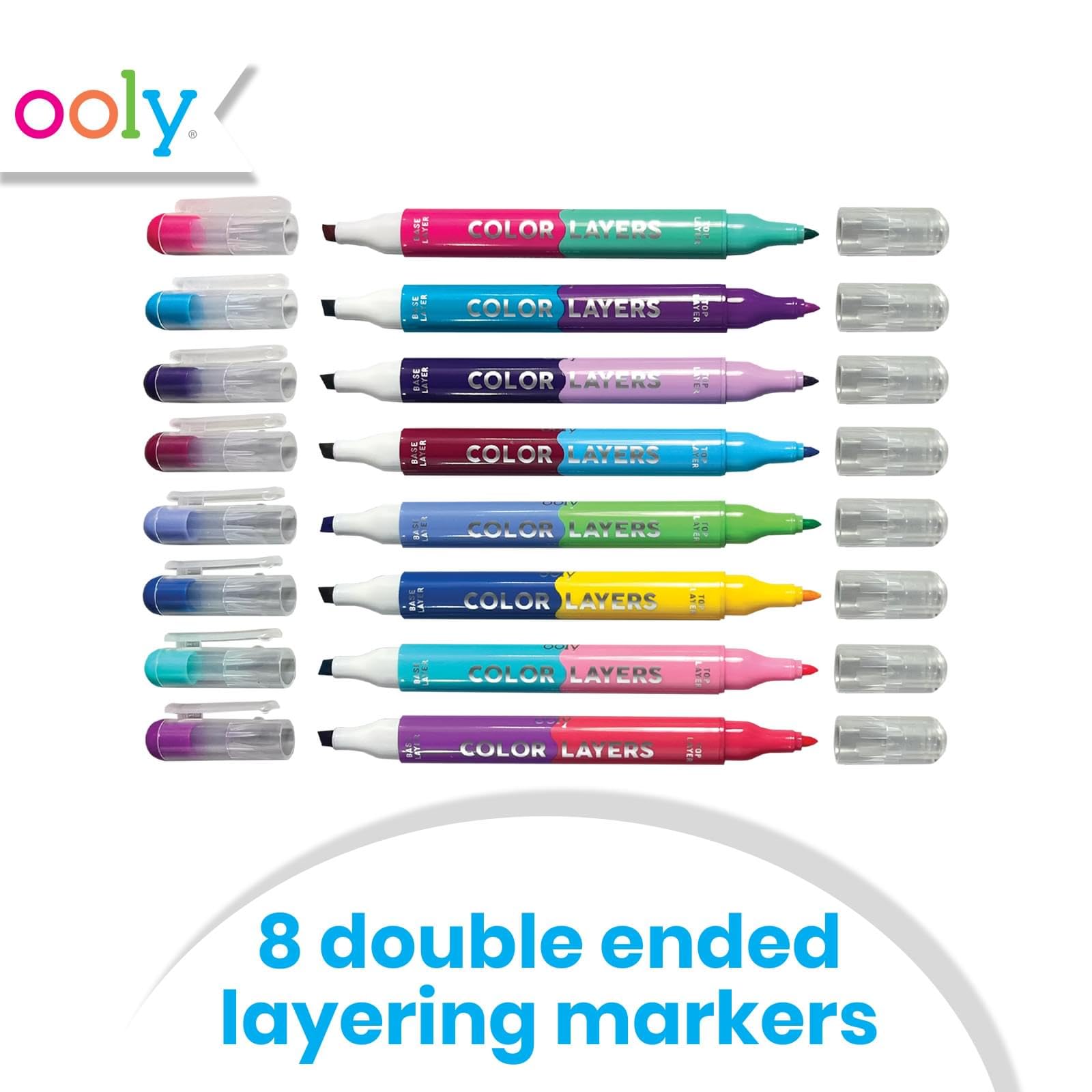 Ooly Color Layers Double Sided Markers - 8 Markers, 16 Colors, Chisel and Point Tips for Layering