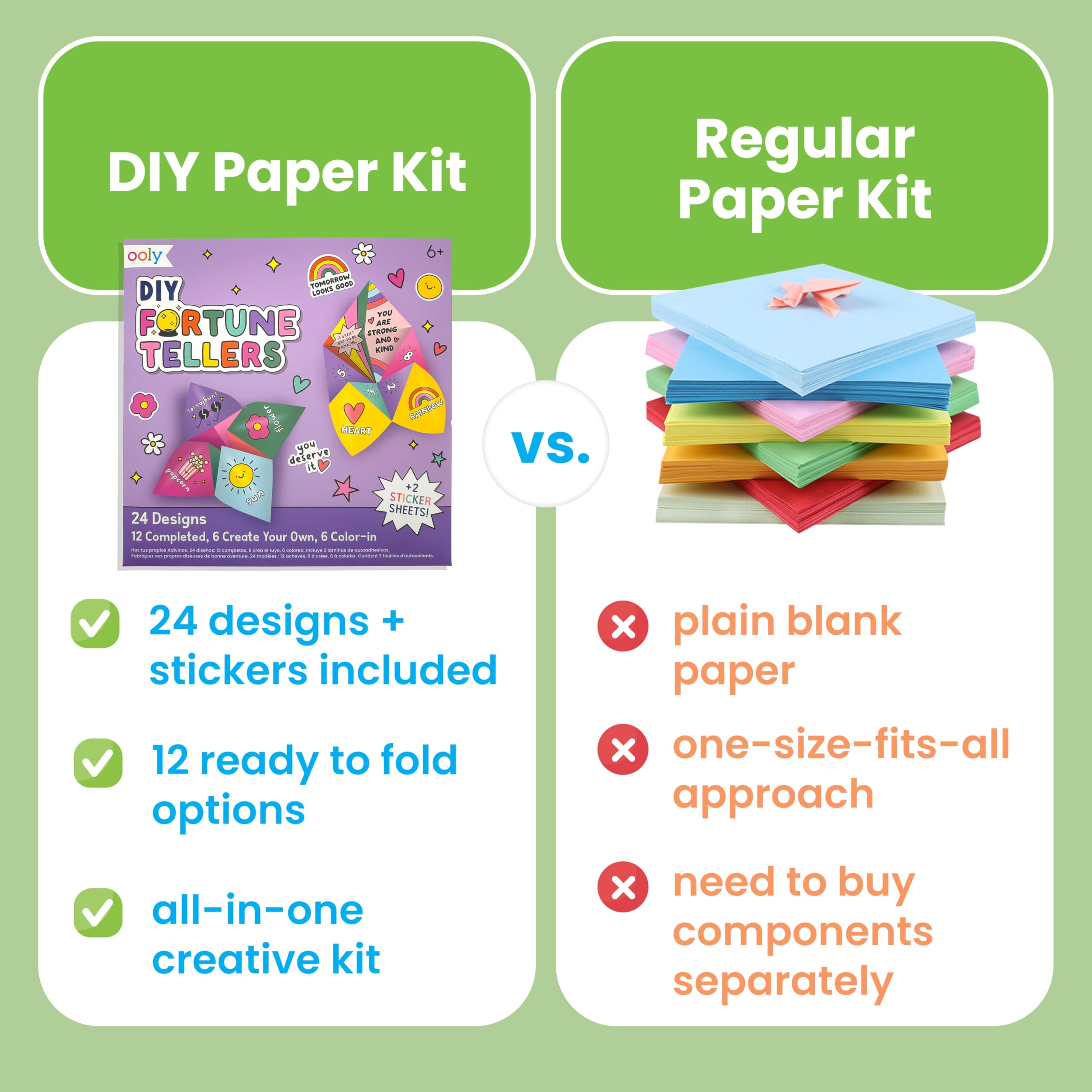Ooly DIY Paper Fortune Teller Kit – 24 Designs, Stickers, Ages 6+