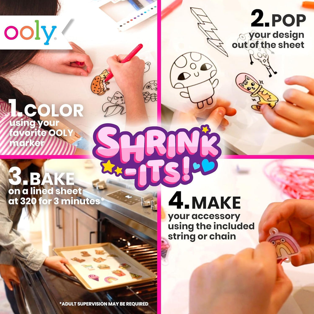Ooly Garden Pals DIY Shrinking Art Kit – 28 Pre-Cut Charm Pieces for Kids