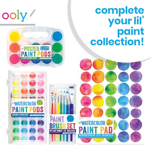 Ooly Lil' Watercolor Set – 36 Washable Paint Pods with Brush and Portable Case