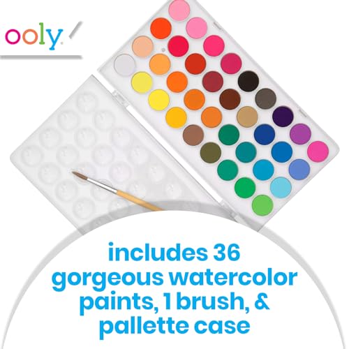 Ooly Lil' Watercolor Set – 36 Washable Paint Pods with Brush and Portable Case