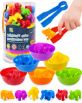 Oomloid Counting Animals Montessori Toy - 36 Pieces with Sorting Bowls & Tweezers for Ages 3-8