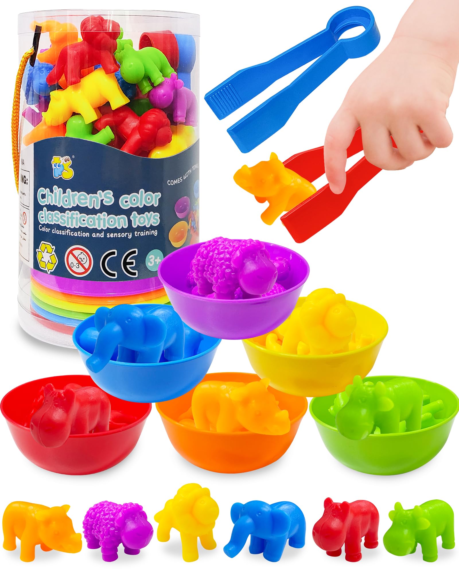 Oomloid Counting Animals Montessori Toy - 36 Pieces with Sorting Bowls & Tweezers for Ages 3-8