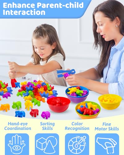 Oomloid Counting Animals Montessori Toy - 36 Pieces with Sorting Bowls & Tweezers for Ages 3-8