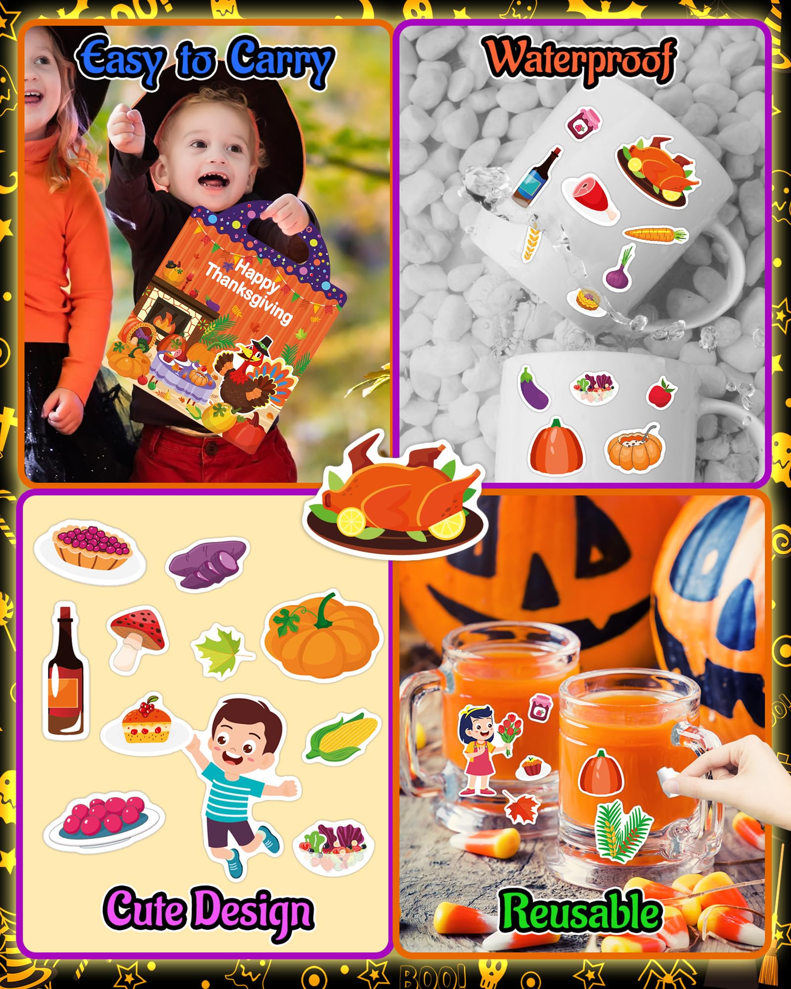 Oomloid Reusable Thanksgiving Sticker Book – Portable Travel Toy for Toddlers