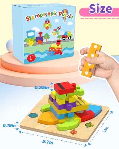 Oomloid Wooden Vehicle Puzzles for Toddlers 1-3 Years – 6-Piece Montessori Shape Learning Toy with Storage Box