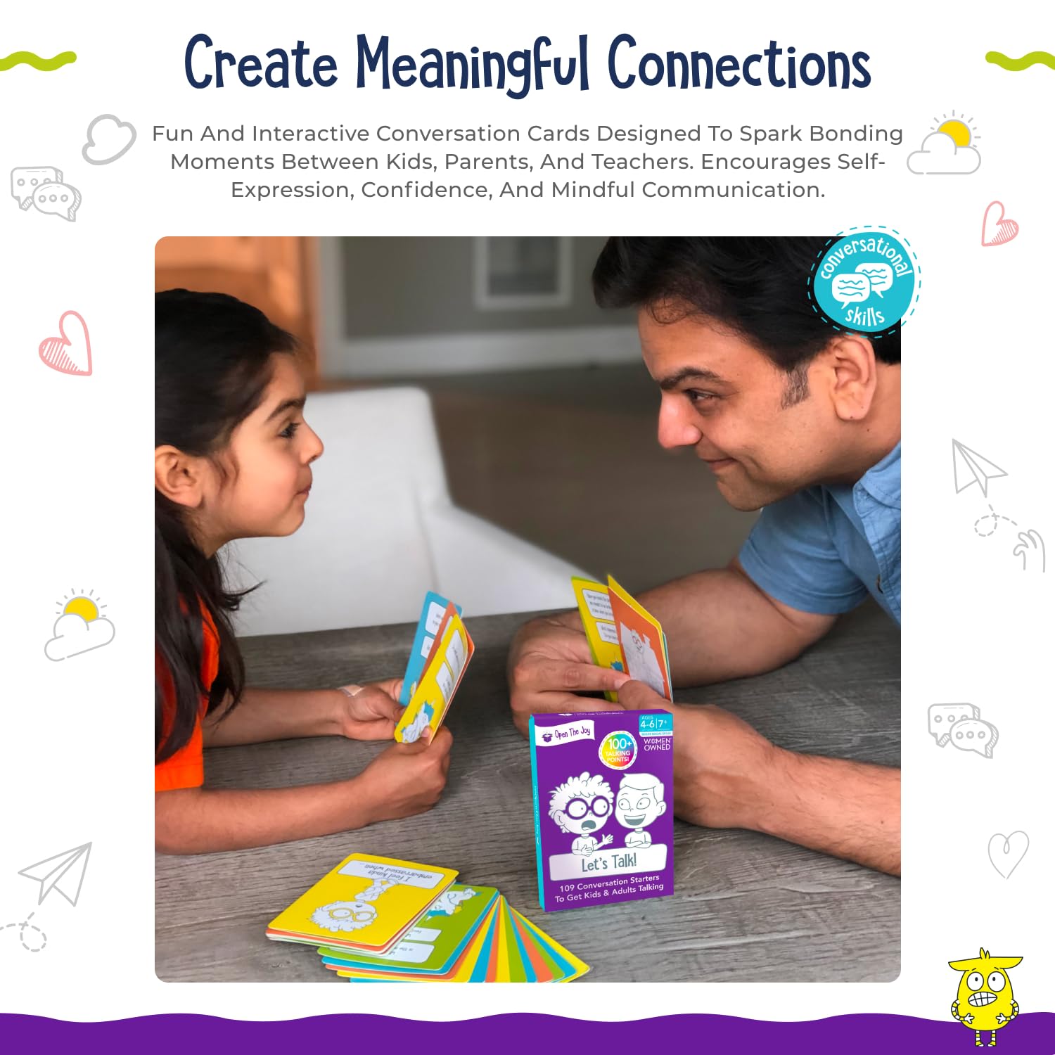 Open The Joy Let's Talk: 100+ Conversation Cards to Build Emotional Intelligence & Social Skills for Kids Ages 4+