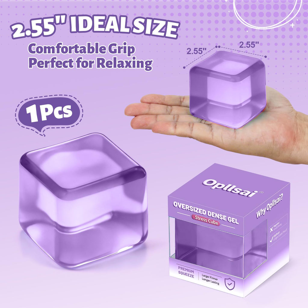 Opllsai Oversized Dense Gel Stress Cube (2.55") – Firm Slow-Rise Fidget Toy for Anxiety Relief