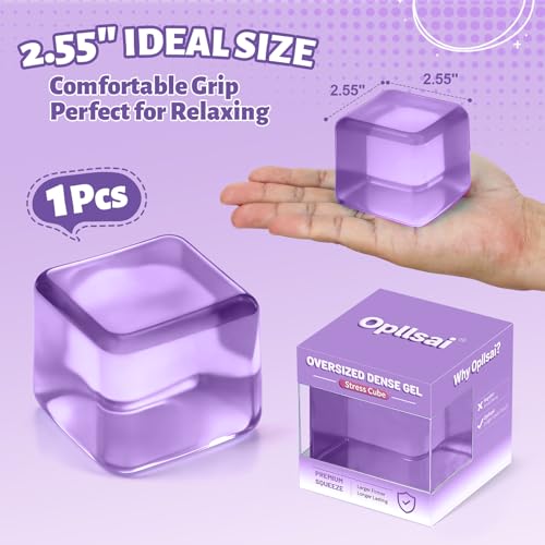 Opllsai Oversized Dense Gel Stress Cube (2.55") – Firm Slow-Rise Fidget Toy for Anxiety Relief