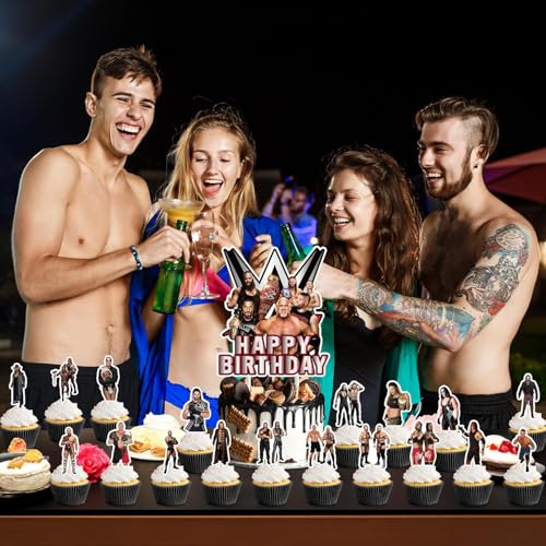 Optiacan 37-Piece Wrestling Cake Topper Set for Birthday Party Decor