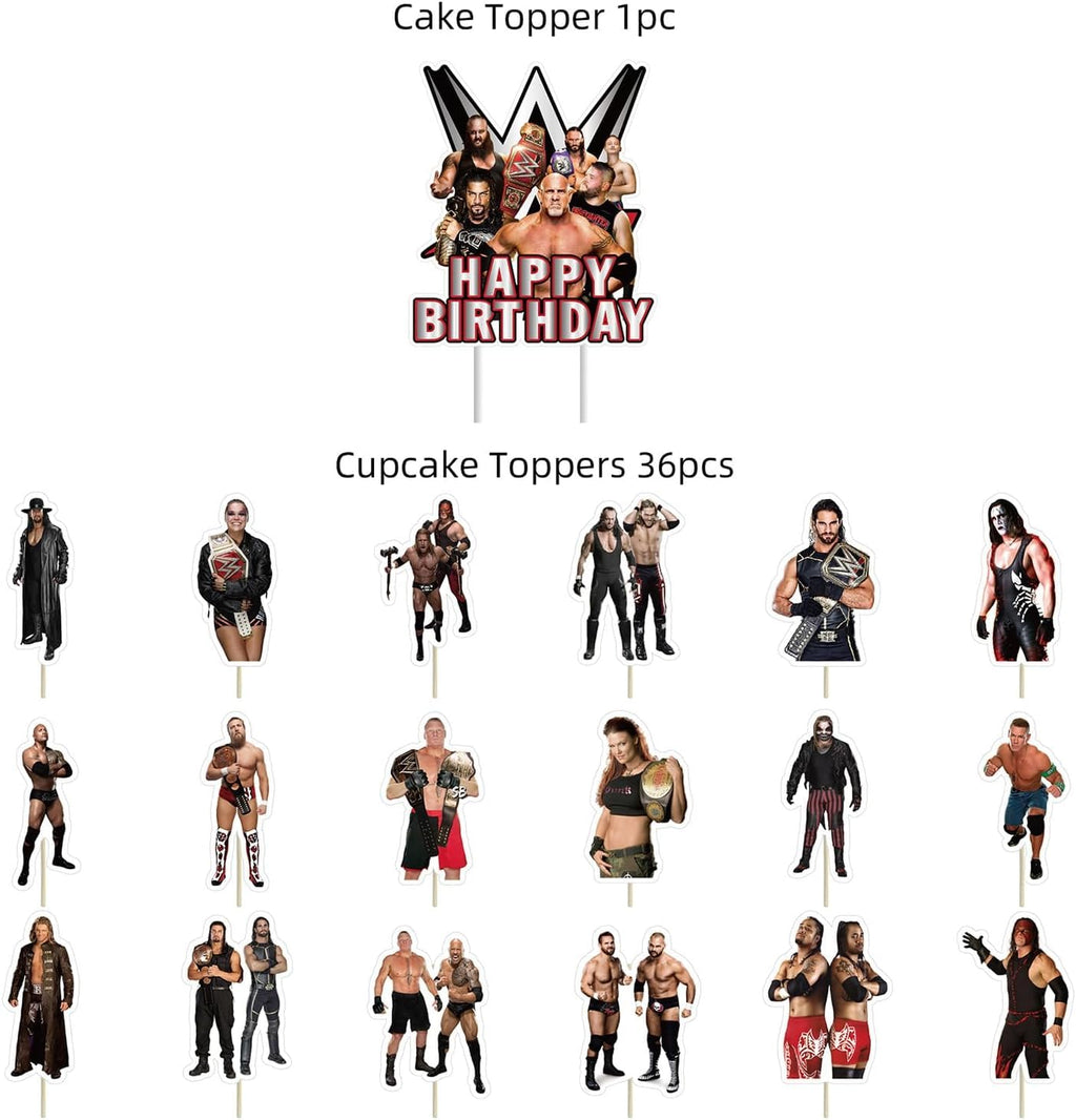 Optiacan 37-Piece Wrestling Cake Topper Set for Birthday Party Decor