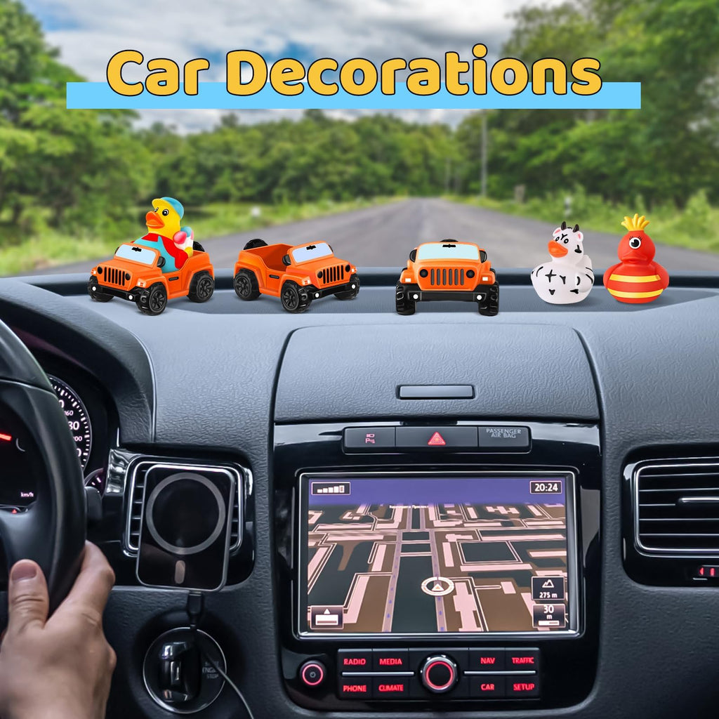 Orange Car Toy for Rubber Ducks - 3.5 Inch Jeep Dashboard Accessory for Ducking Trend