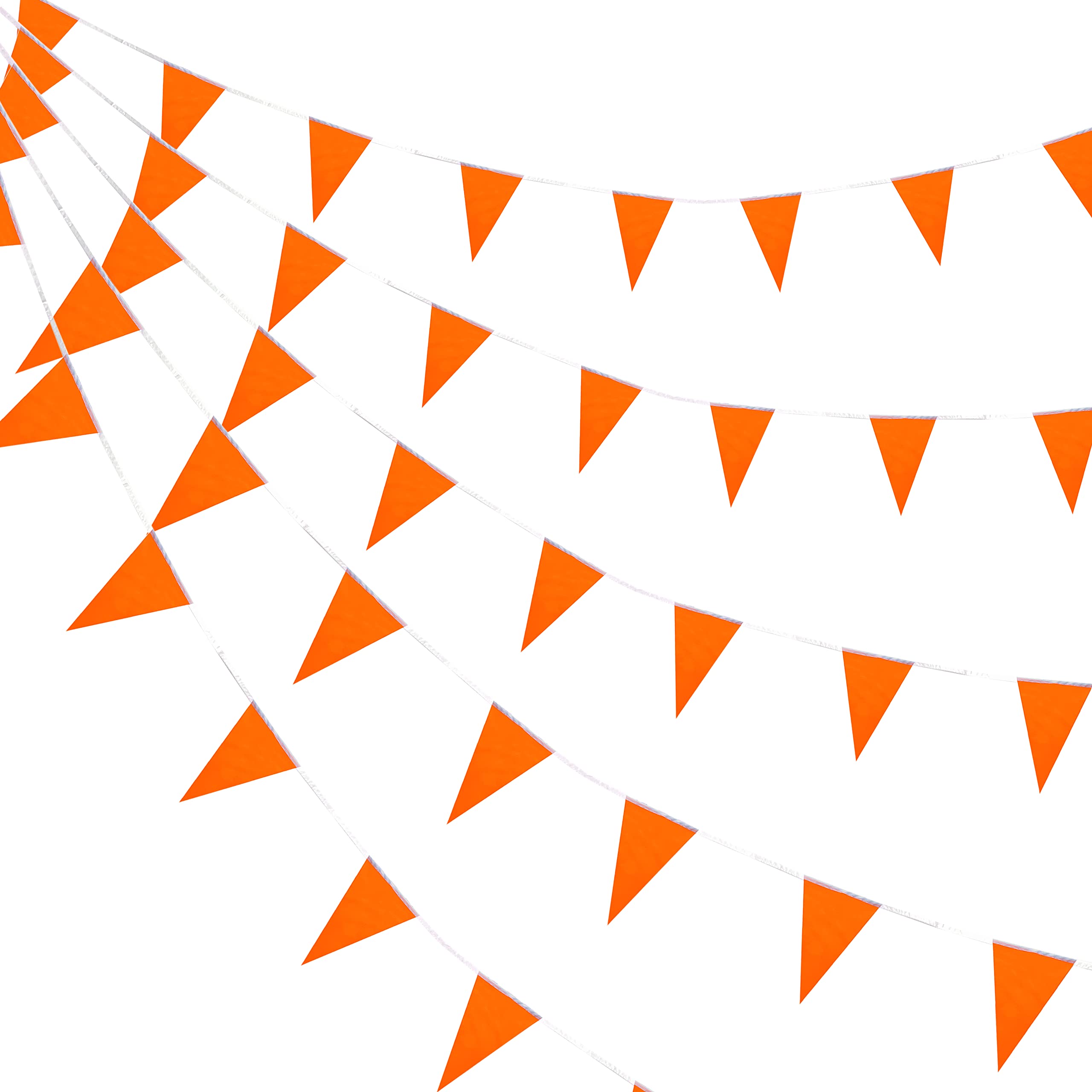 Orange Triangle Bunting Flags - 60 Pack, 100 Feet String, for Grand Openings and Parties by Consummate