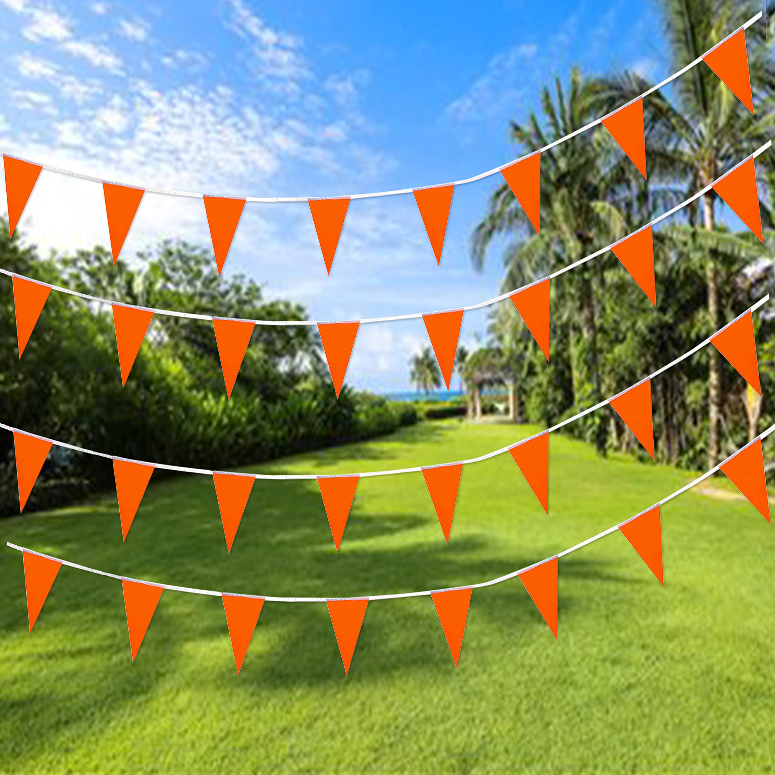 Orange Triangle Bunting Flags - 60 Pack, 100 Feet String, for Grand Openings and Parties by Consummate