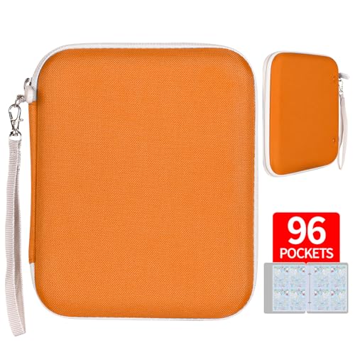 Orange Yoto Card Holder – 96 Pocket Portable Binder with 12 Removable Sleeves