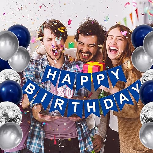 ORDA Blue Silver Birthday Decorations - 54 Piece Set for 16th to 70th Parties