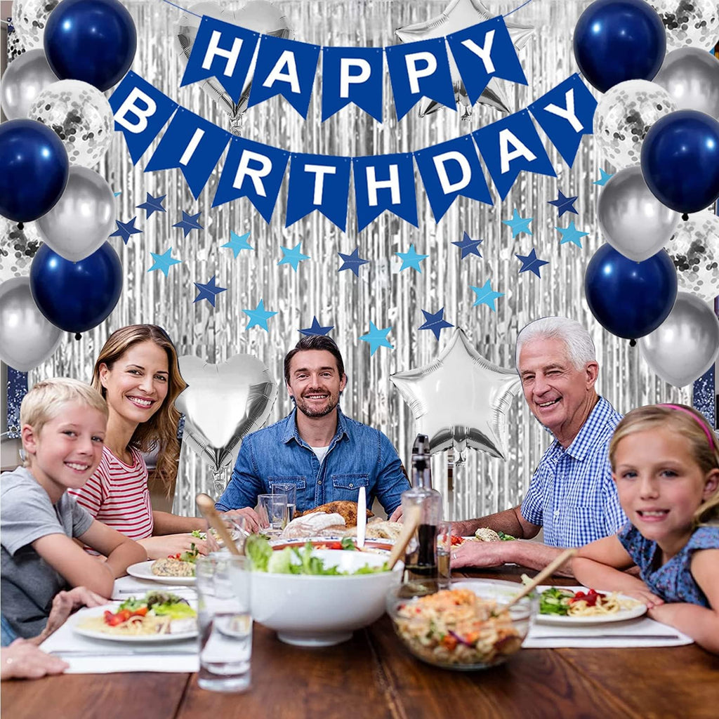 ORDA Blue Silver Birthday Decorations - 54 Piece Set for 16th to 70th Parties