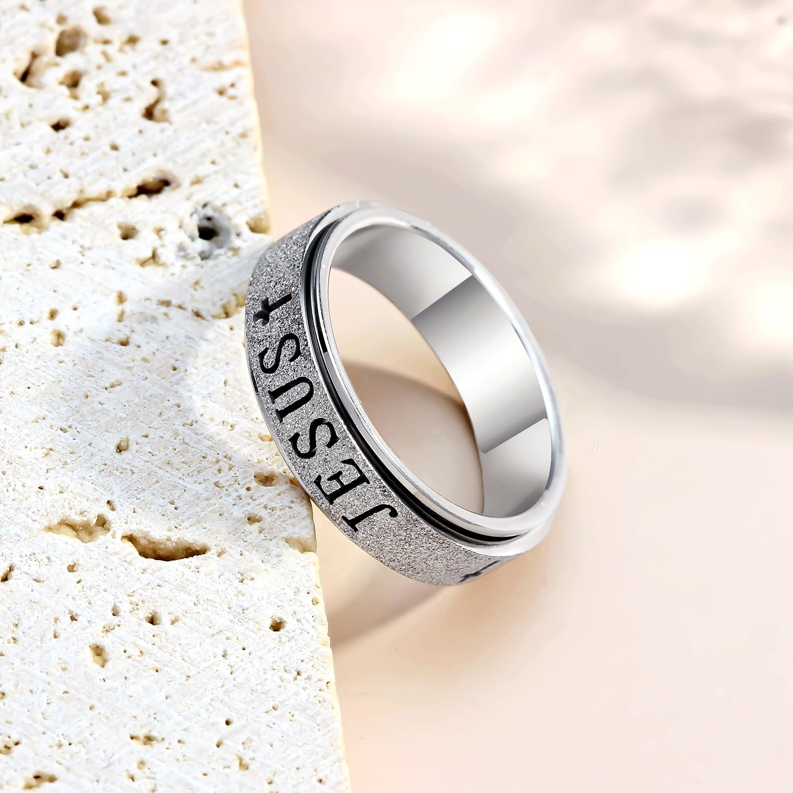 OreilleStar Stainless Steel Cross Fidget Spinner Ring for Women - Anxiety Relief Finger Toy (Size 5-10, Gold/Silver)