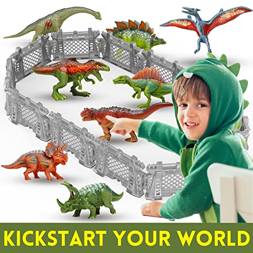 Oriate 12-Piece Dinosaur Cage Fence Playset – Expandable Toy Enclosure for Dino World Figures