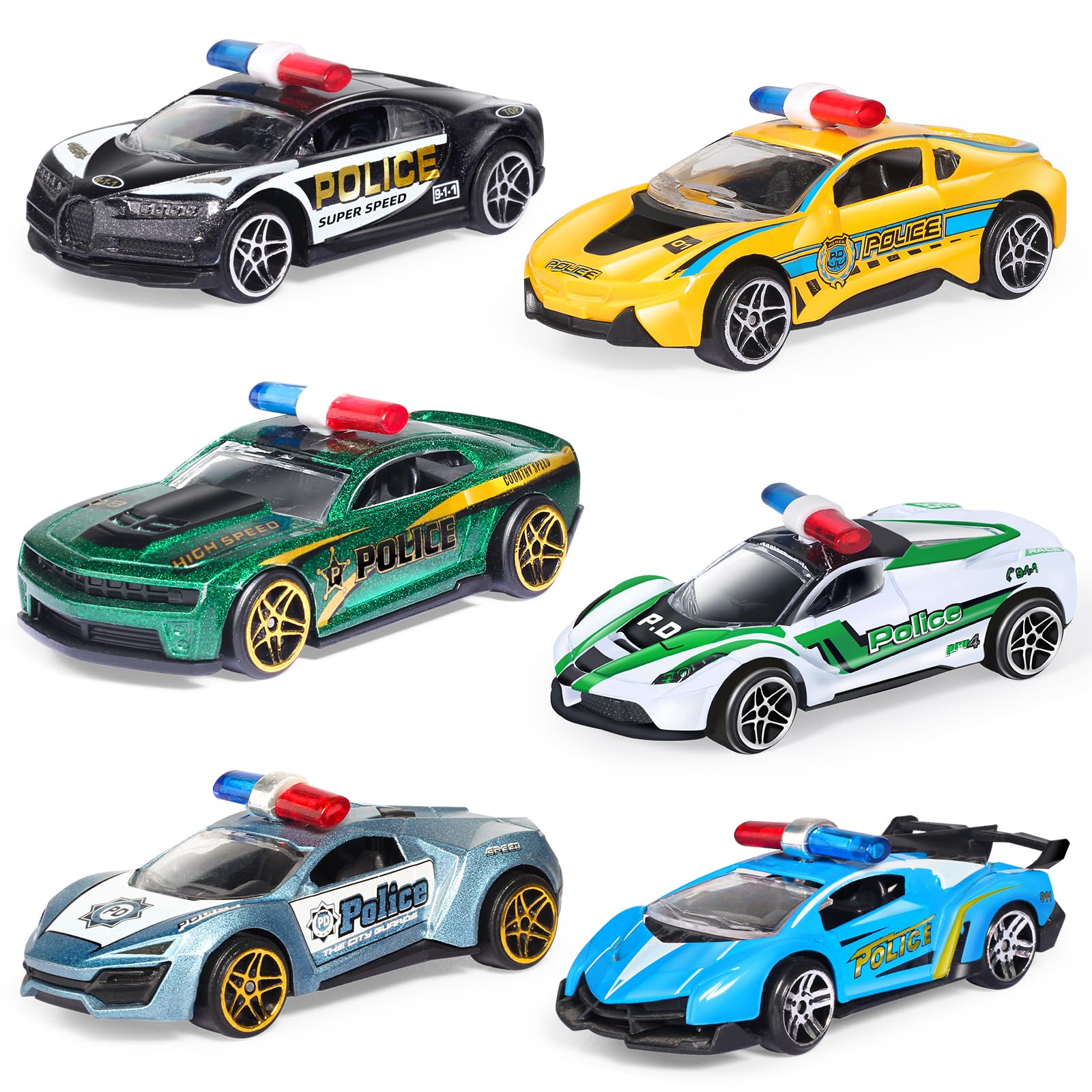 Oriate 1:64 Die-Cast Police Car Set - 6 Friction-Powered Cars for Kids 3-8