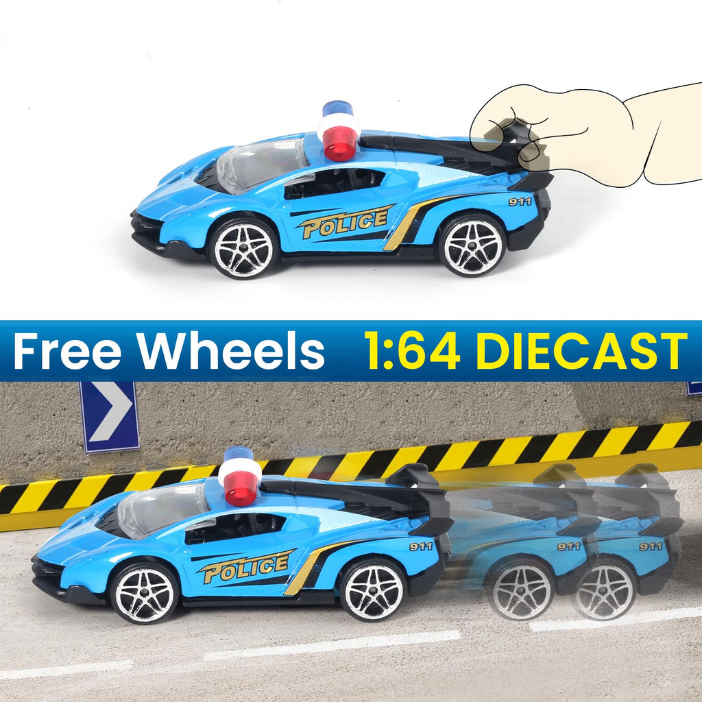 Oriate 1:64 Die-Cast Police Car Set - 6 Friction-Powered Cars for Kids 3-8