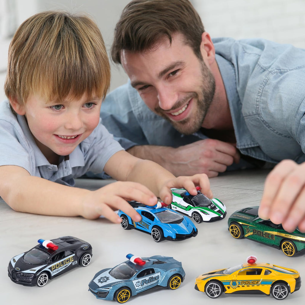 Oriate 1:64 Die-Cast Police Car Set - 6 Friction-Powered Cars for Kids 3-8