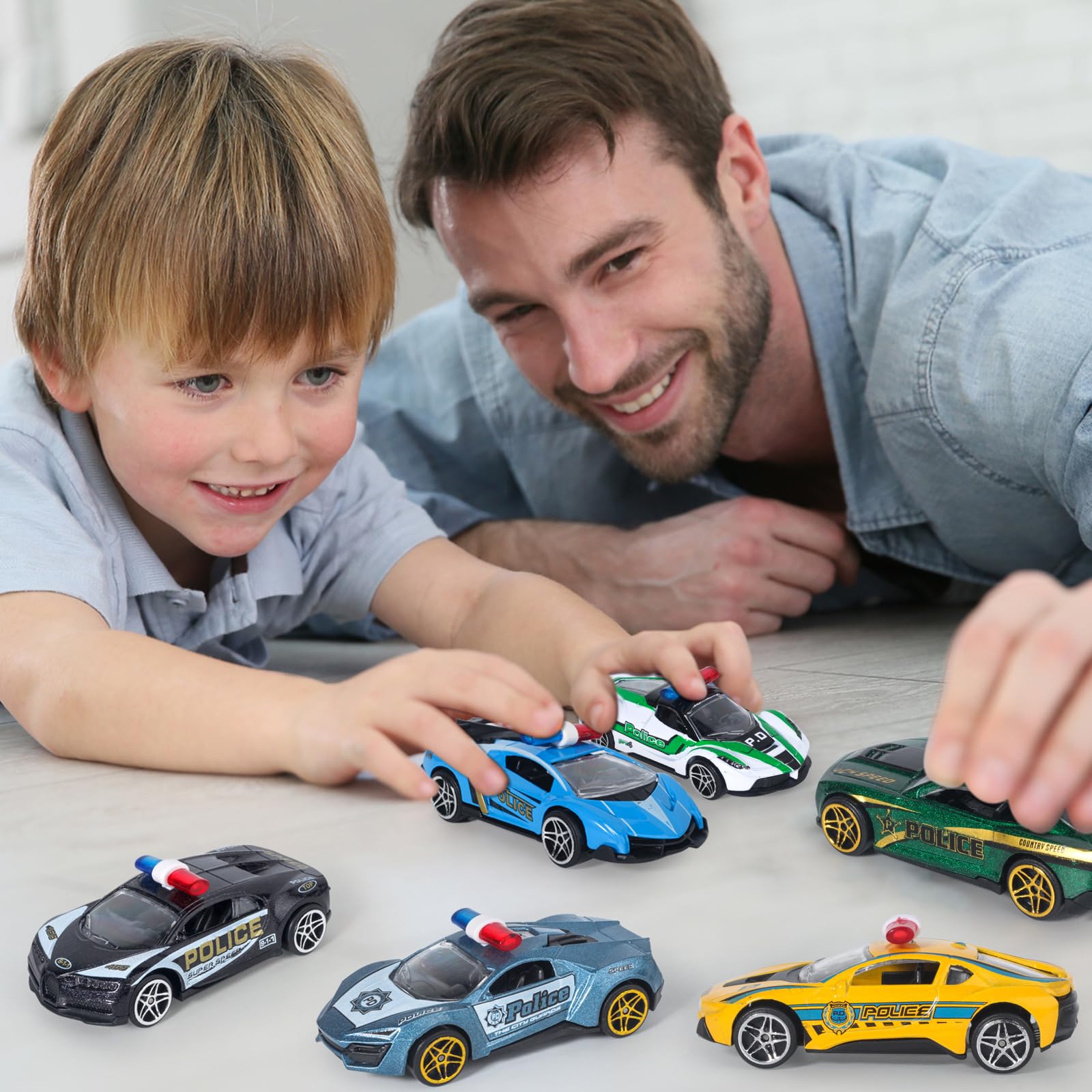 Oriate 1:64 Die-Cast Police Car Set - 6 Friction-Powered Cars for Kids 3-8