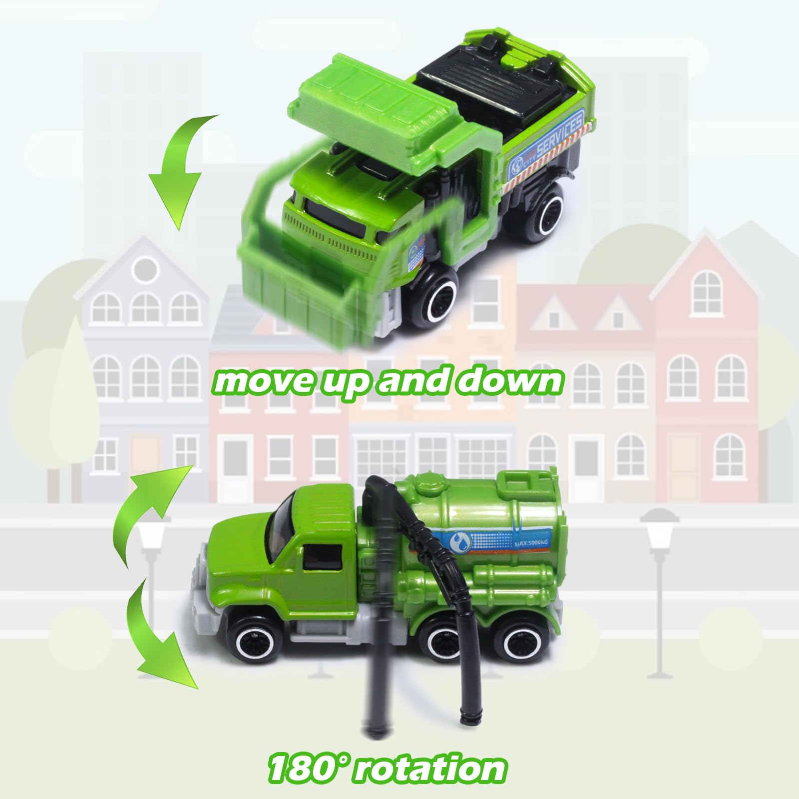 Oriate 1:64 Die-Cast Sanitation Vehicle Set – Garbage Trucks, Sweepers & Suction Cleaners for Kids 3+