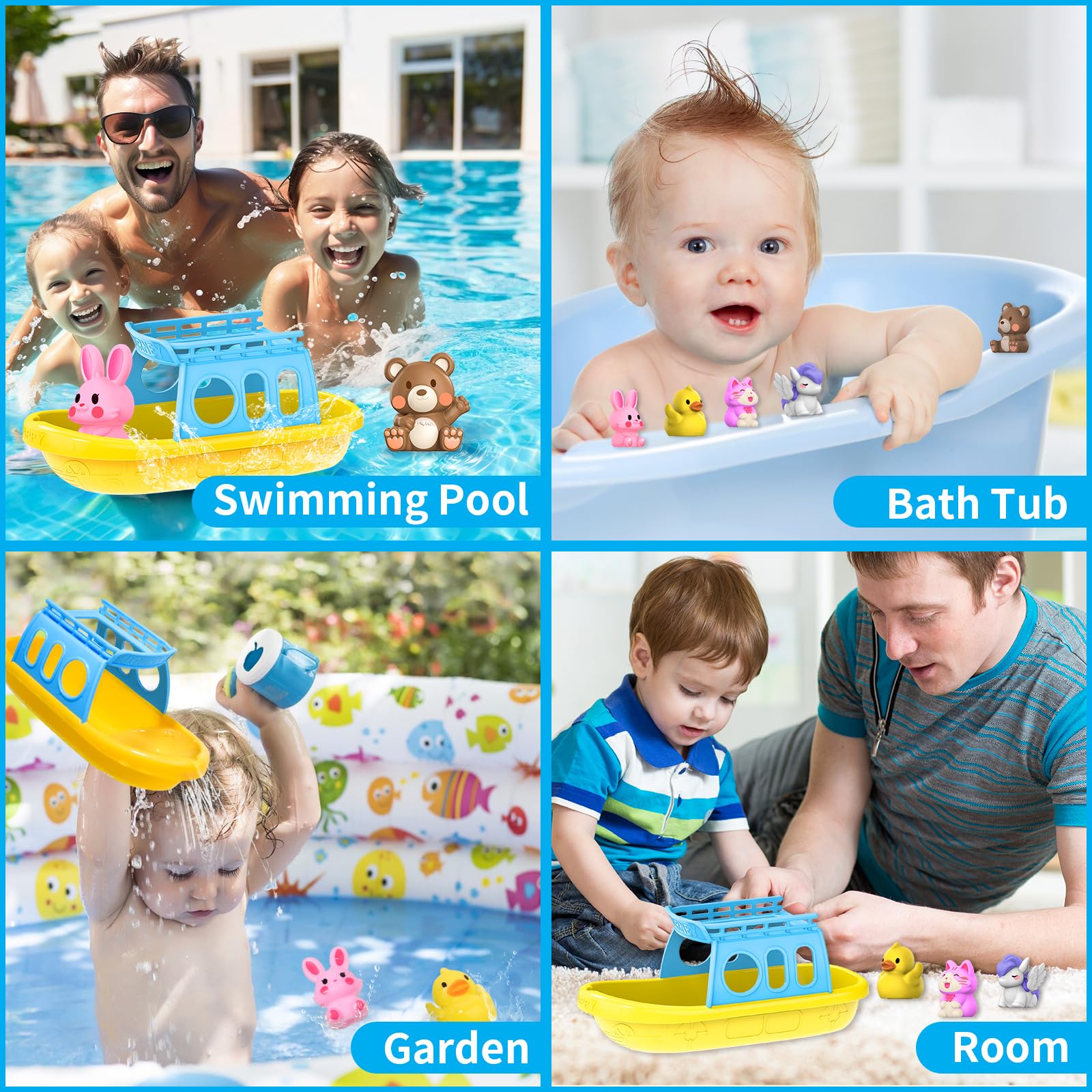 Oriate Bath Boat and Finger Puppets - 5 Silicone Animal Puppets with Floating Boat for Toddlers