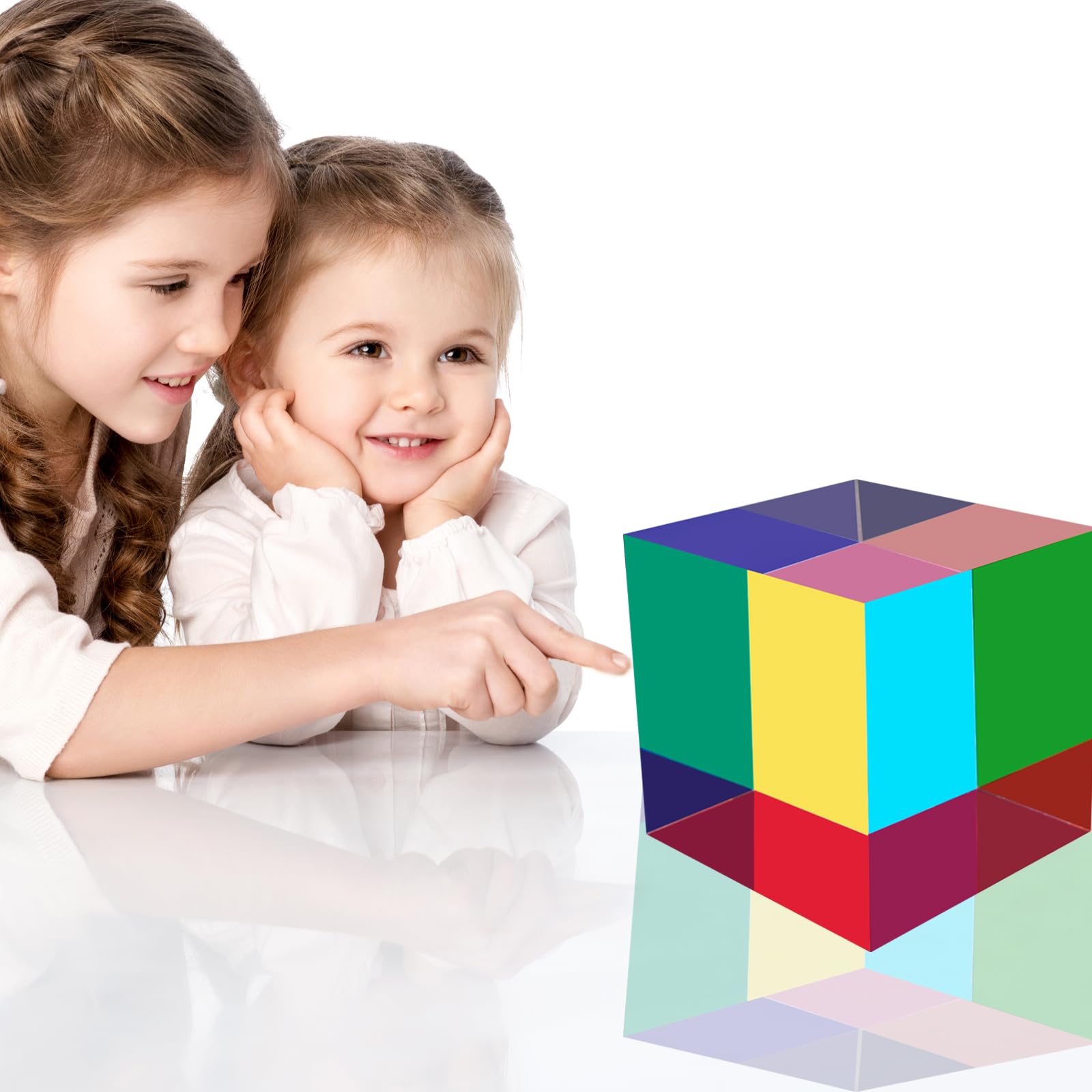 Original Optical Color Cube (40mm) - CMY Subtractive Color Mixing Acrylic Cube for Sensory Play, Desk Decor, and Science Learning