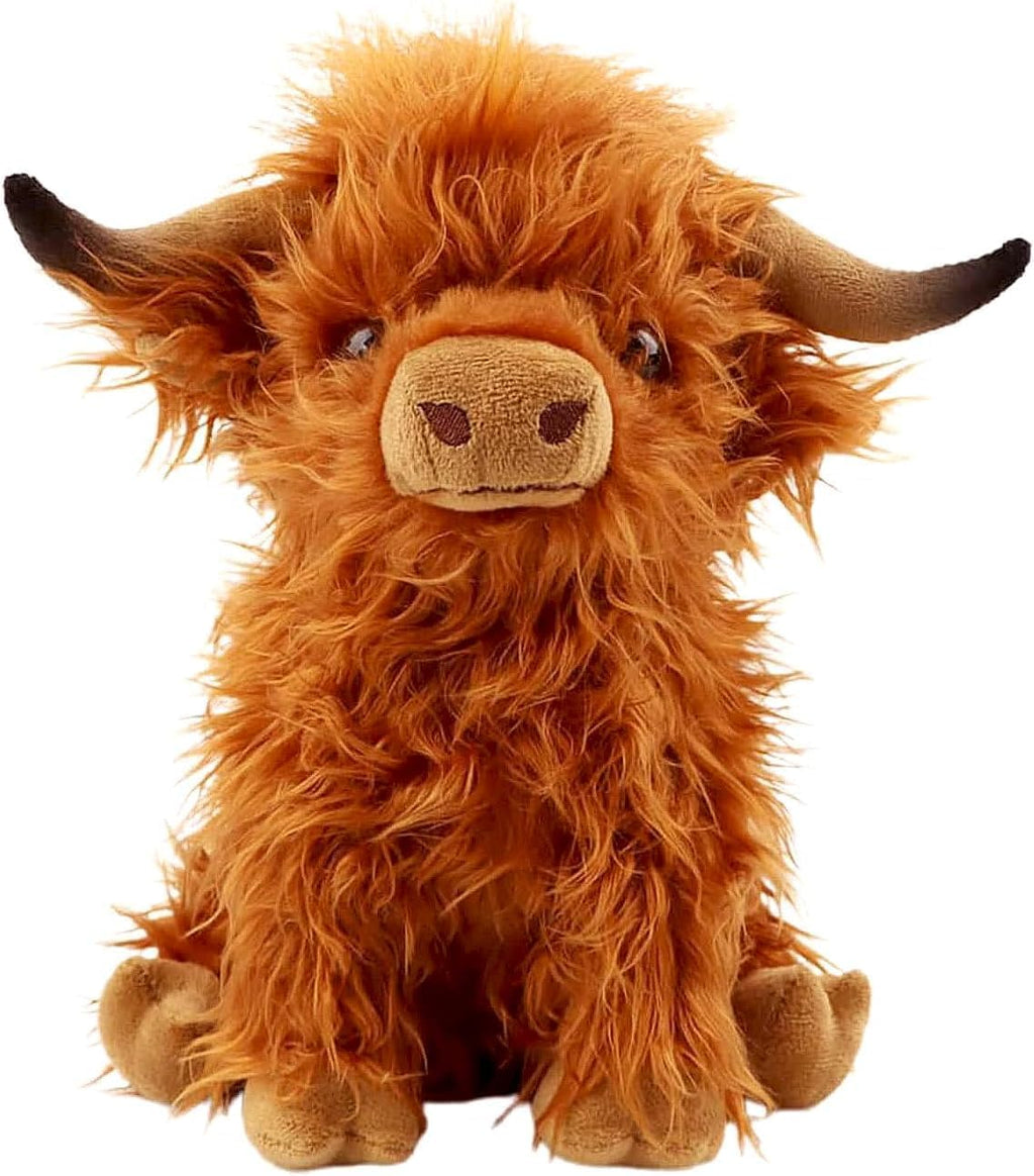 OROZCOR Brown Highland Cow Stuffed Animal – 10.5-Inch Fluffy Farm Plush Toy