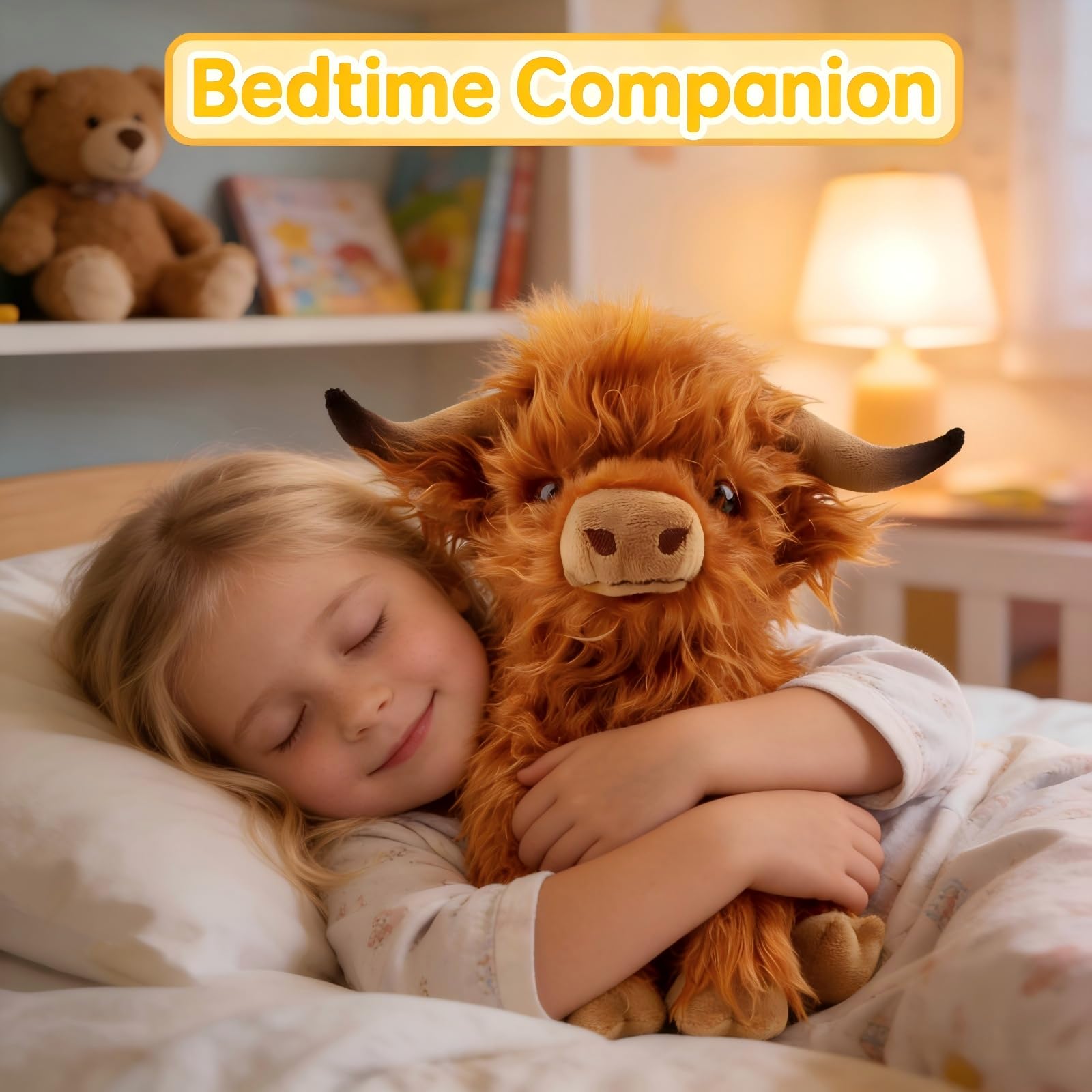OROZCOR Brown Highland Cow Stuffed Animal – 10.5-Inch Fluffy Farm Plush Toy