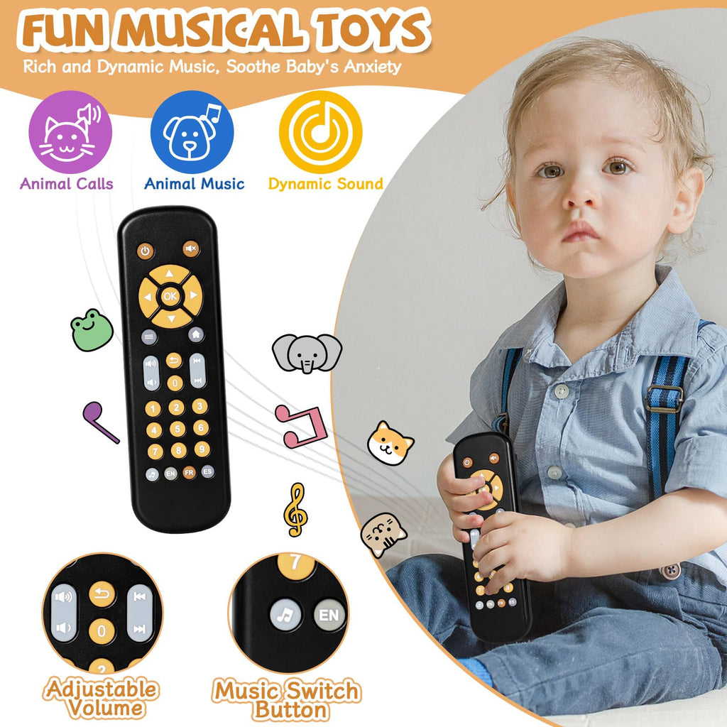 Orzbow Baby Remote Control Toy – Musical Toy with Realistic Light & Sound, English/French/Spanish, BPA-Free, Black (6 Months+)