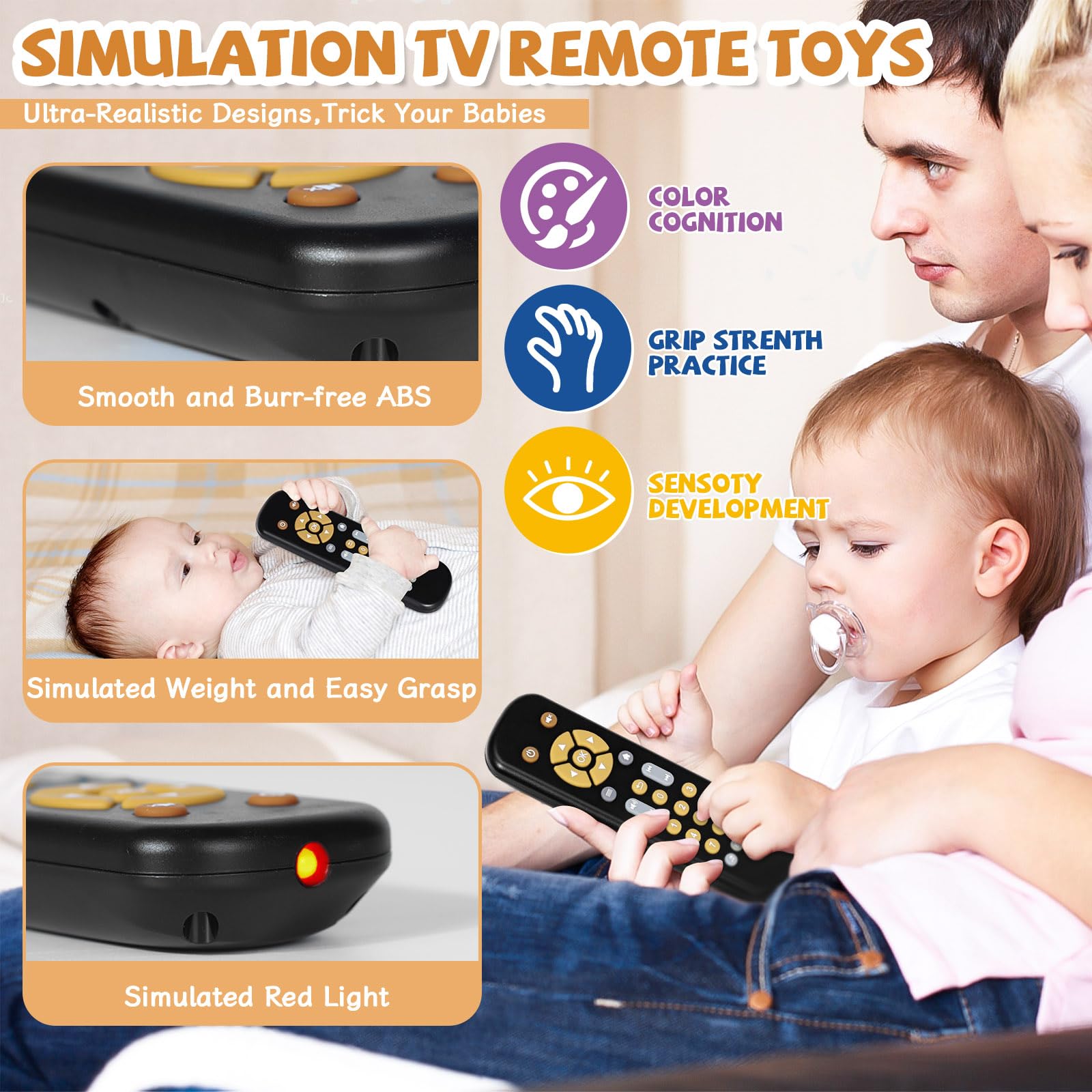 Orzbow Baby Remote Control Toy – Musical Toy with Realistic Light & Sound, English/French/Spanish, BPA-Free, Black (6 Months+)