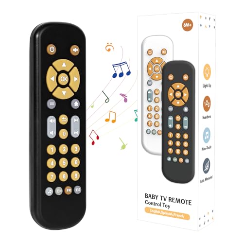 Orzbow Baby Remote Control Toy – Musical Toy with Realistic Light & Sound, English/French/Spanish, BPA-Free, Black (6 Months+)