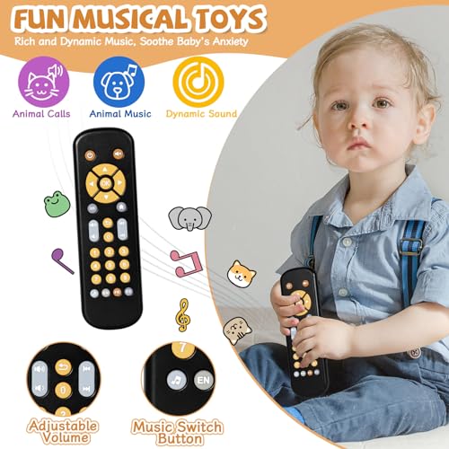 Orzbow Baby Remote Control Toy – Musical Toy with Realistic Light & Sound, English/French/Spanish, BPA-Free, Black (6 Months+)