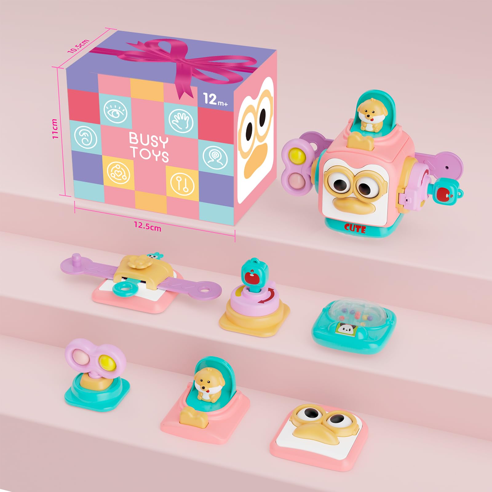 OSIMILY Busy Cube for 1 Year Old Girl | Sensory Toy with 6 Activities | Fine Motor Skills Educational Gift for Toddlers 6-18 Months