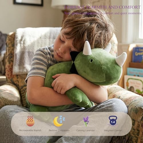 OSOCU Green Triceratops Microwavable Heating Pad - 16 Inch Weighted Plush Dinosaur with Lavender Scent