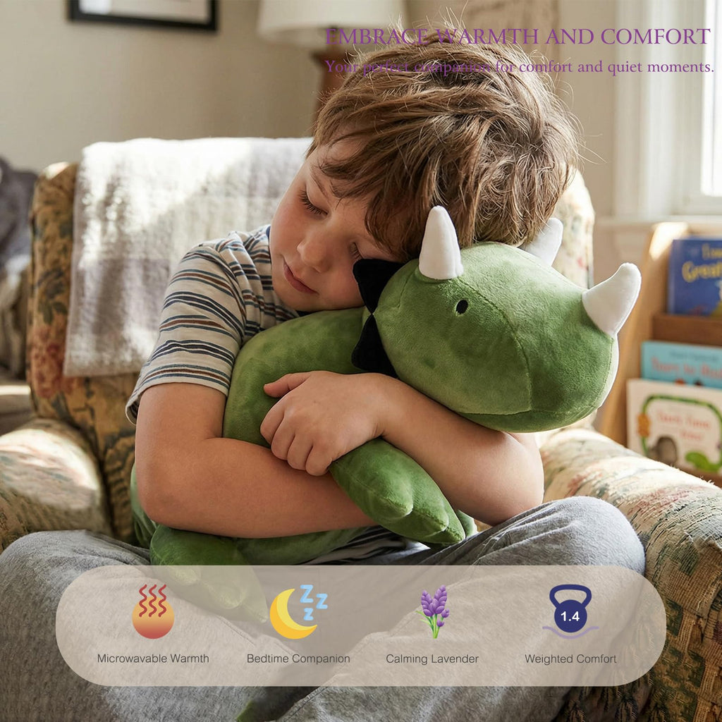 OSOCU Green Triceratops Microwavable Heating Pad - 16 Inch Weighted Plush Dinosaur with Lavender Scent