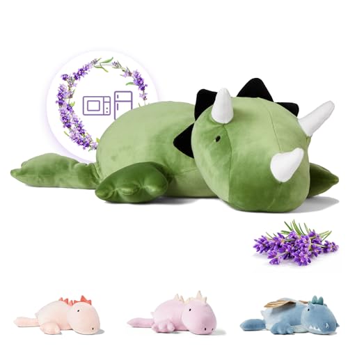 OSOCU Green Triceratops Microwavable Heating Pad - 16 Inch Weighted Plush Dinosaur with Lavender Scent