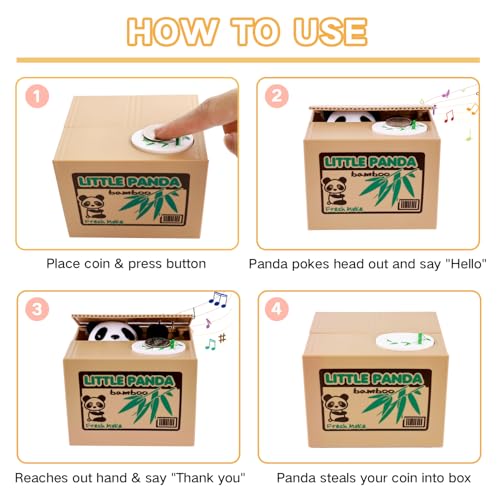 OSPNIEEK Panda Piggy Bank – Interactive Voice, Steals Coins, Holds 32-42 Coins