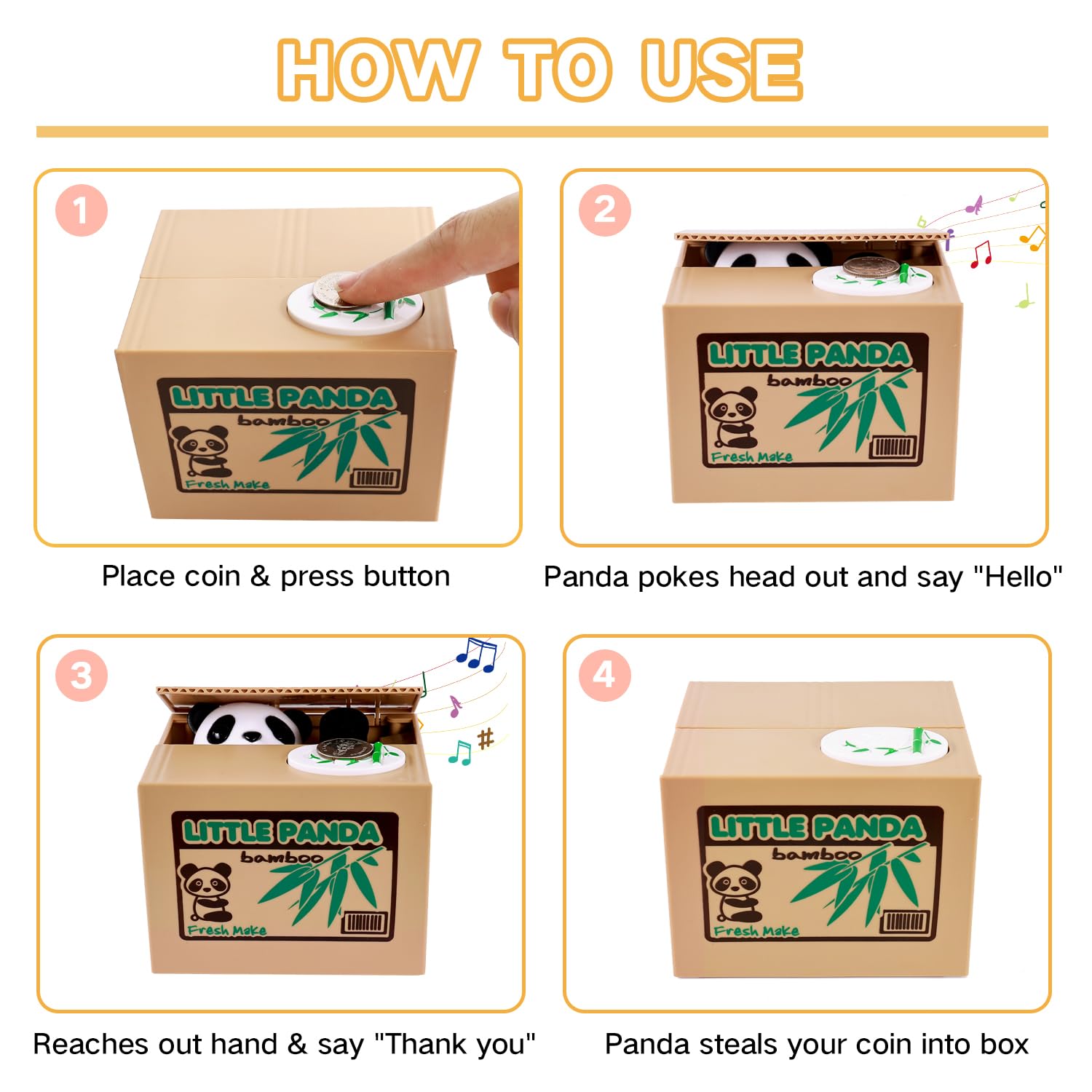 OSPNIEEK Panda Piggy Bank – Interactive Voice, Steals Coins, Holds 32-42 Coins