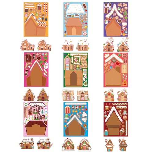 OTAITY 27 PCS Gingerbread House Stickers - DIY Christmas Craft for Kids - Waterproof Vinyl Stickers for Gift Wrap, Scrapbooking, and Party Decor